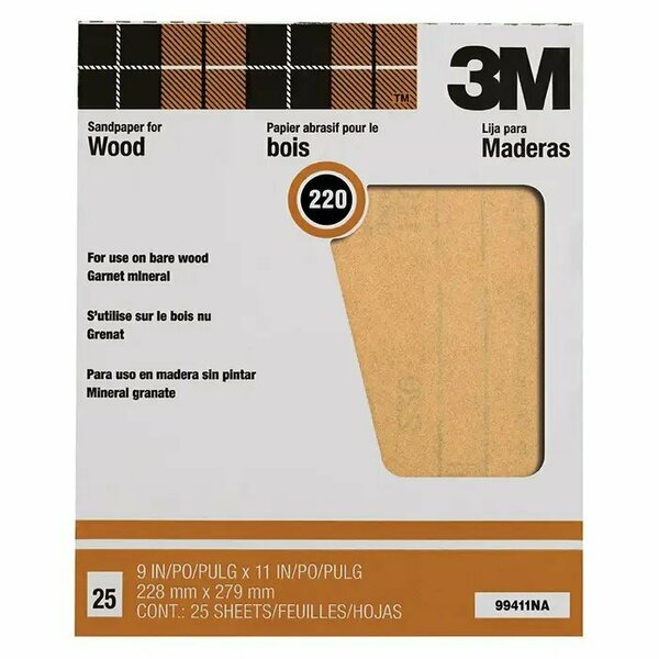 3M 9" x 11" Garnet Sandpaper, 180-Grit, PK 25 99412